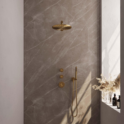 Brauer Gold Edition Ensemble de douche pluie encastré - douche principale 30cm - 3 boutons lisses - bras mural droit - douchette à main 1 fonction - PVD - or brossé