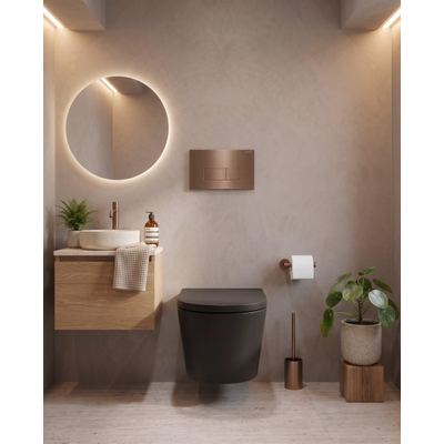 QeramiQ Dely Toiletset - 36.3x51.7cm - Geberit UP720 inbouwreservoir - rimless - diepspoel - 35mm zitting - softclose - bedieningsplaat koper - rechthoekige knoppen - mat zwart