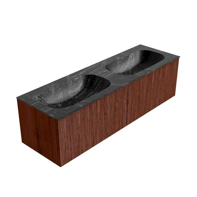 Ensemble de meuble de salle de bain Mondiaz KURVE-DLUX - 150x46x40cm - 2 tiroirs - lavabo en solid surface - double - 2 trous de robinet - Ruby