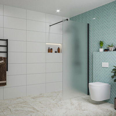 FugaFlow Eccelente Vetro Douche à l'italienne - 90x200cm - verre satiné - Noir mat