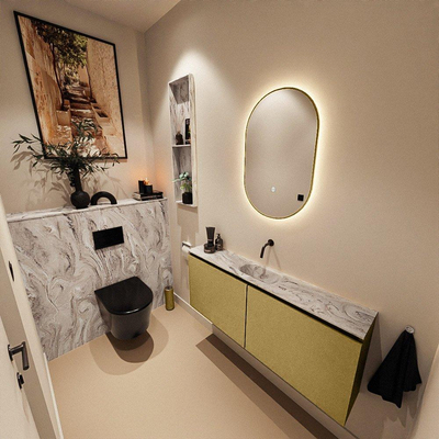 MONDIAZ TURE-DLUX Meuble toilette - 120cm - Oro - EDEN - vasque Glace - position centrale - sans trou de robinet