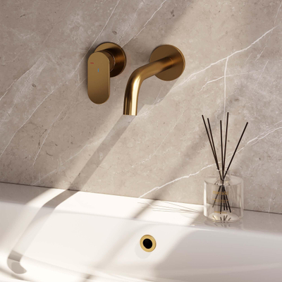 BRAUER Gold Edition Wastafelmengkraan inbouw - gebogen uitloop rechts - hendel breed plat - inclusief inbouwdeel - model C2 PVD - geborsteld goud