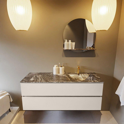 Mondiaz VICA-DLUX ensemble de meuble de salle de bain - 130cm - meuble sous-vasque lin - 2 tiroirs - lavabo encastrée cloud droite - 1 trou de robinet - version haute de 60cm - lave