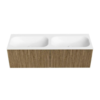 Mondiaz KURVE Ensemble de meuble de salle de bains - 140x46x40cm - 2 tiroirs - lavabo solid surface - double - 2 trous de robinet - Dusk