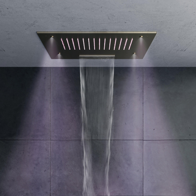 Hotbath Mate douche de tête encastrée carrée 50x50cm avec cascade et spray incluant éclairage LED nickel brossé