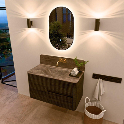 Mondiaz CIRO-DLUX Meuble de salle de bains - 90x45x50cm - Lavabo solid surface Oza - 1 vasque centrale - sans trous de robinetterie - 2 tiroirs - Shadow