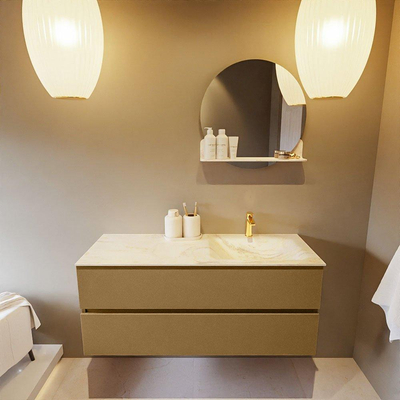 Mondiaz VICA-DLUX ensemble de meuble de salle de bain - 120cm - meuble sous-vasque oro - 2 tiroirs - lavabo encastré cloud droite - 1 trou de robinet - miroir modèle spot - version XL 60cm haut - ostra