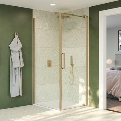 Crosswater Optix 10 Vaste wand - 80x200cm - 10mm veiligheidsglas - voor in profiel draaiende deur - geborsteld messing (goud)