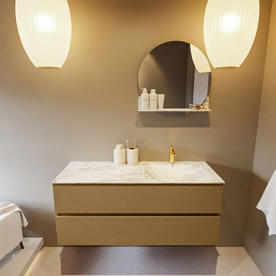 Mondiaz VICA-DLUX Ensemble de meuble de salle de bain - 120cm - meuble sous-vasque oro - 2 tiroirs - lavabo encastré cloud droite - 1 trou de robinet - version haute de 60cm - glace