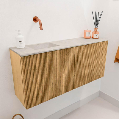 Mondiaz JOYA-DLUX 90cm toiletmeubel - kleur Oak - Wastafel FAYE positie Links Zonder kraangat kleur Ostra.