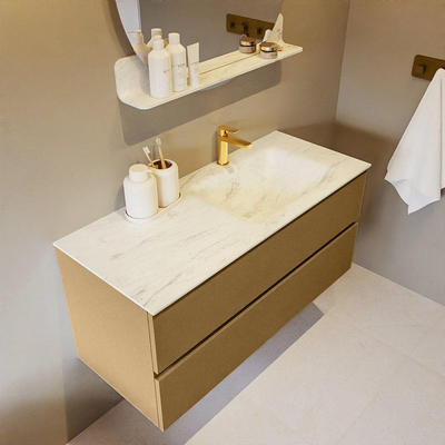 Mondiaz VICA-DLUX ensemble de meuble de salle de bain - 110cm - meuble sous-vasque oro - 2 tiroirs - lavabo encastré cloud droite - 1 trou de robinet - version haute de 60cm - opalo