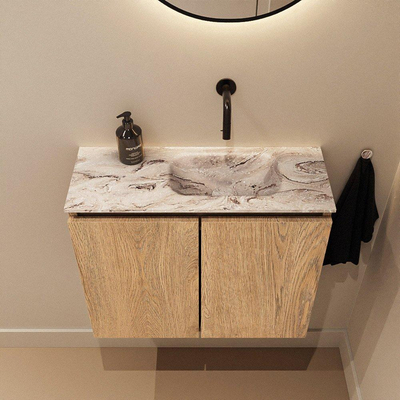 MONDIAZ TURE-DLUX 60cm toiletmeubel Washed Oak. EDEN wastafel Glace positie rechts. Zonder kraangat.