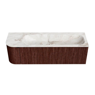 Mondiaz KURVE-DLUX Badkamermeubelset - 145x46x40cm - 1 lade - 1 deur - wastafel solid surface - rechts - 1 kraangat - Ruby