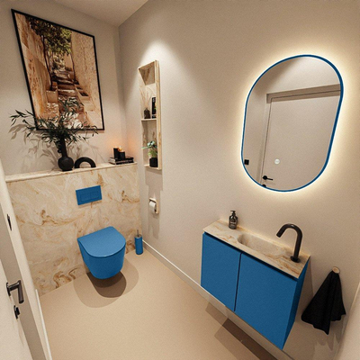 MONDIAZ TURE-DLUX 60cm toiletmeubel Jeans. EDEN wastafel Frappe positie rechts. Met 1 kraangat.