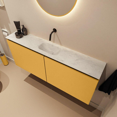 MONDIAZ TURE-DLUX Meuble toilette - 120cm - Ocher - EDEN - vasque Opalo - position centrale - sans trou de robinet