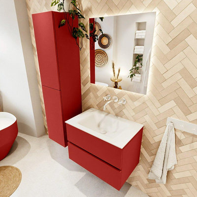 Mondiaz VICA ensemble de meuble de salle de bain - 70cm - meuble sous-vasque fire - 2 tiroirs - lavabo cloud milieu - sans trous de robinet - version haute de 60cm - talc