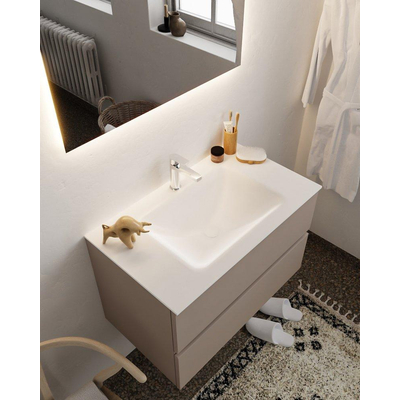 MONDIAZ VICA Ensemble de meuble salle de bain - 80cm - 2 tiroirs - lavabo Cloud central - 1 trou de robinet - solid surface smoke