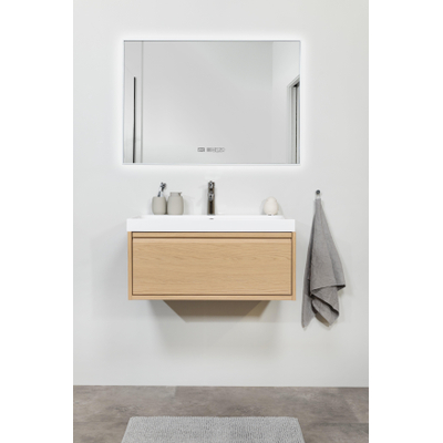 Eurom Sani 600 Mirror miroir – 100 x 70 cm – LED indirecte tout autour – chauffage infrarouge 600 W – Blanc mat