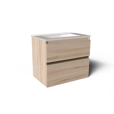Saniclass Prime Vita Meuble de salle de bain - 140x46x60cm - lavabo en céramique brillant blanc - 2 vasques - 2 trous de robinet - 4 tiroirs - chêne clair