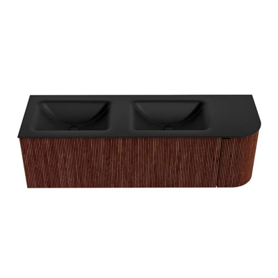 Mondiaz KURVE Ensemble de meuble de salle de bains - 145x46x40cm - 1 tiroir - 1 porte - vasque solid surface - double / gauche - sans trou de robinet - Ruby