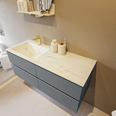 Mondiaz VICA-DLUX ensemble de meuble de salle de bain - 120cm - meuble sous-vasque plata - 4 tiroirs - lavabo encastré cloud gauche - 1 trou de robinet - miroir modèle spot - version XL 60cm haut - opalo