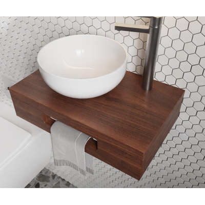 Saniclass Terra Fonteinplank - 40x25x10cm - met handdoekhouder - kastanje (walnoot)