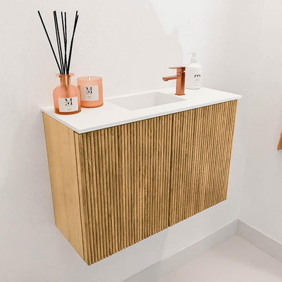 Mondiaz JOYA 60cm meuble de toilette - couleur Chêne - Vasque FAYE position Milieu 1 trou de robinet couleur Talc