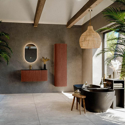 Mondiaz KURVE Ensemble de meuble salle de bain - 95x46x40cm - 1 tiroir - 1 porte - lavabo en solid surface - gauche - 1 trou de robinet - Ruby