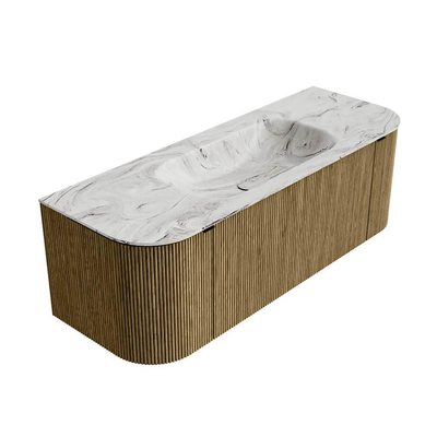 Mondiaz KURVE-DLUX Ensemble de meuble de salle de bains - 130x46x40cm - 1 tiroir - 2 portes - vasque solid surface - centre - sans trou de robinet - Dusk
