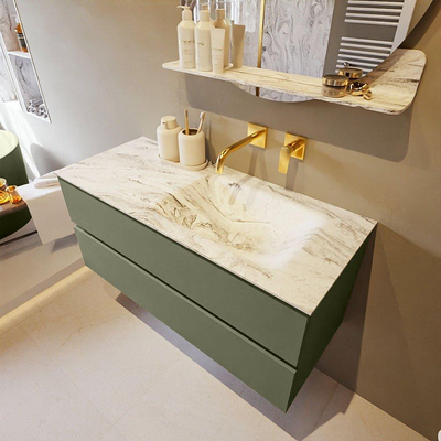 Mondiaz VICA-DLUX ensemble de meuble de salle de bain - 110cm - meuble sous-vasque armée - 2 tiroirs - lavabo encastré nuage droite - sans trous de robinet - version haute 60cm - glace