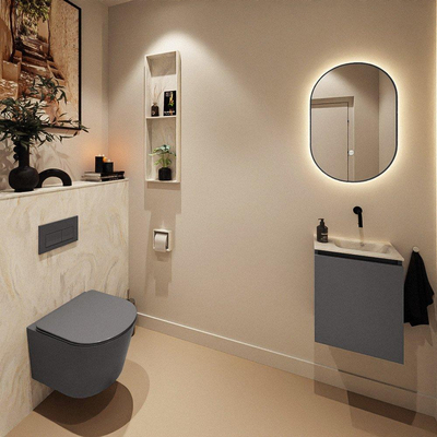 MONDIAZ TURE-DLUX 40cm toiletmeubel Dark Grey. EDEN wastafel Ostra positie rechts. Zonder kraangat.
