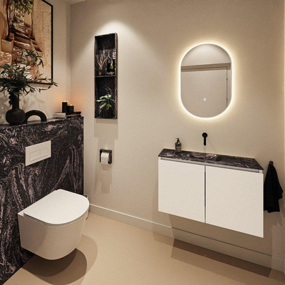MONDIAZ TURE-DLUX Meuble toilette - 80cm - Talc - EDEN - vasque Lava - position centrale - sans trou de robinet