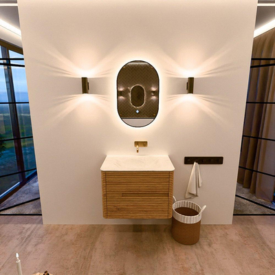 Mondiaz CIRO-DLUX Badkamermeubelset - 70x45x50cm - Solid surface wastafel Opalo - 1 wasbak Midden - zonder kraangaten - 2 lades - Oak