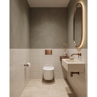 QeramiQ Dely Toiletset - inbouwreservoir Qeramiq Flush - slim zitting - metaal koperen bedieningsplaat - ronde knoppen - glans wit