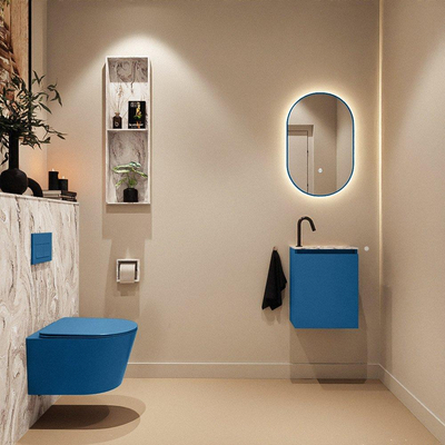 MONDIAZ TURE-DLUX 40cm toiletmeubel Jeans. EDEN wastafel Glace positie rechts. Met 1 kraangat.