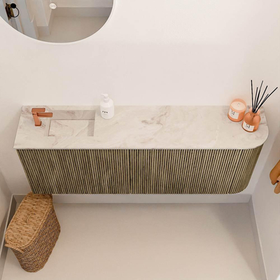 Mondiaz JOYA-DLUX 111.6cm toiletmeubel - ronding rechts kleur Dusk - Wastafel FAYE positie Links 1 kraangat kleur Frappe.