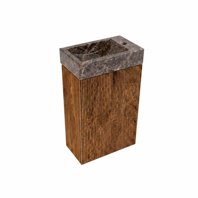 Saniclass Holz Atelier Ensemble meuble WC - 40x60.5cm - 1 porte - lave-mains dark emporador - trou de robinet à droite - walnut pure
