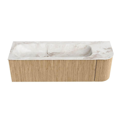 MONDIAZ KURVE-DLUX 145cm Meuble salle de bain avec module 25 D - couleur Oak - 1 tiroir - 1 porte - vasque BIG LARGE gauche - 1 trou de robinet - couleur Frappe