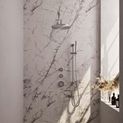 Brauer Douche pluie encastrable Carving brossé - douche principale 30cm - bras mural - glissière - avec partie encastrable - boutons Carving - douchette à main Barre 1 fonction - PVD - inox brossé