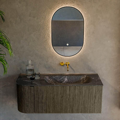 Mondiaz KURVE-DLUX Badkamermeubelset - 115x46x40cm - 1 lade - 1 deur - wastafel solid surface - rechts - zonder kraangat - Shadow
