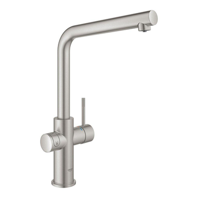 Grohe Blue Home Keukenkraan - L-Uitloop - 1-gats - filterfunctie - plat licht en bruisend water - Supersteel (RVS)