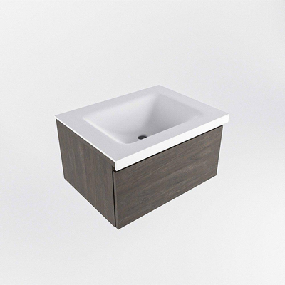 Mondiaz bukla ensemble de meubles de salle de bain 60x45x34cm 1 trou pour robinetterie lavabo milieu surface solide talc sans poignée 1 tiroir avec softclose mélamine marron foncé