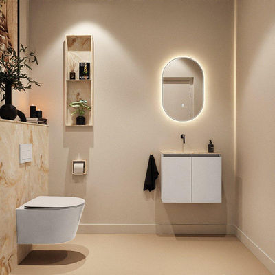 MONDIAZ TURE-DLUX Meuble toilette - 60cm - Linen - EDEN - vasque Frappe - position gauche - sans trou de robinet