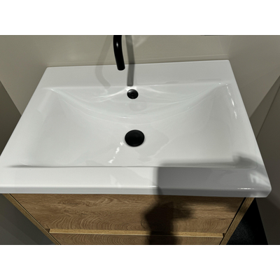 BRAUER Nexxt Meuble sous lavabo - 60x46x55cm - 2 tiroirs sans poignée softclose - 1 découpe pour siphon - MFC - nomade - Bari Lavabo meuble - 60x47x3.5cm - trop-plein - 1 évier - sans trou de robinet - céramique - blanc MODÈLE D'EXPOSITION