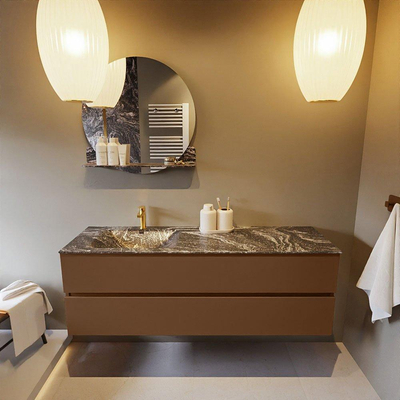 Mondiaz VICA-DLUX Ensemble de meuble de salle de bain - 150cm - meuble sous-vasque reposant - 2 tiroirs - lavabo encastrée cloud gauche - 1 trou de robinet - version haute de 60cm - lave