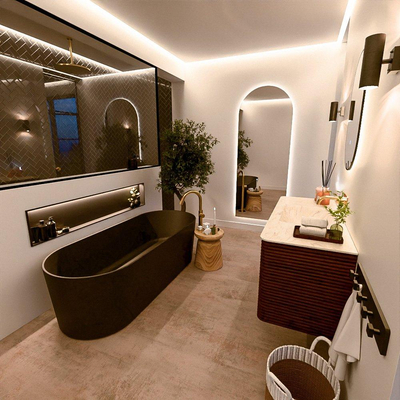 Mondiaz CIRO-DLUX Meuble de salle de bains - 120x45x50cm - Vasque solid surface Ostra - 1 lavabo au milieu - sans trous de robinet - 2 tiroirs - Ruby
