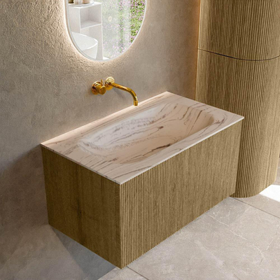 MONDIAZ KURVE-DLUX Meuble de salle de bains 80cm couleur Dusk avec 1 tiroir et 0 porte. Lavabo BIG SMALL Centre sans trou de robinet Nata.