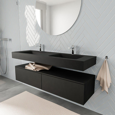 MONDIAZ ALAN 150cm - meuble-bas - 2 tiroirs - lavabo suspendu - 2 vasques - 2 trous de robinet - urban