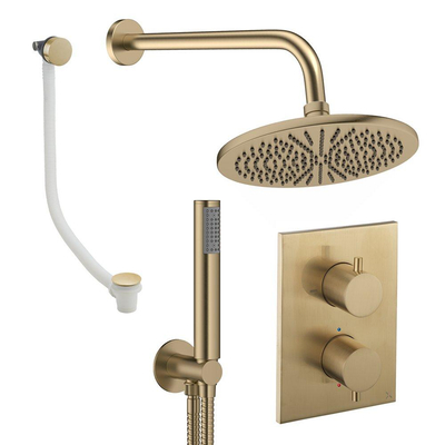Crosswater MPRO Regendoucheset inbouw - 2 hendels - badafvoer - 30cm douchekop - handdouche - wandarm - geborsteld messing (goud)