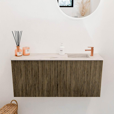 Mondiaz JOYA-DLUX 90cm toiletmeubel - kleur Dusk - Wastafel FAYE positie Rechts 1 kraangat kleur Nata.
